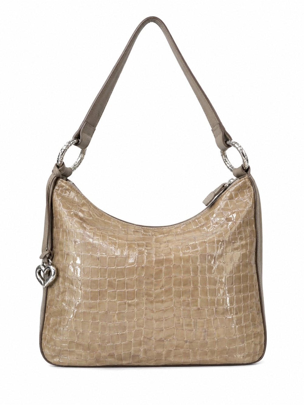 Brighton Taupe Croc-Embossed Shoulder Bag with Silver Heart Charm